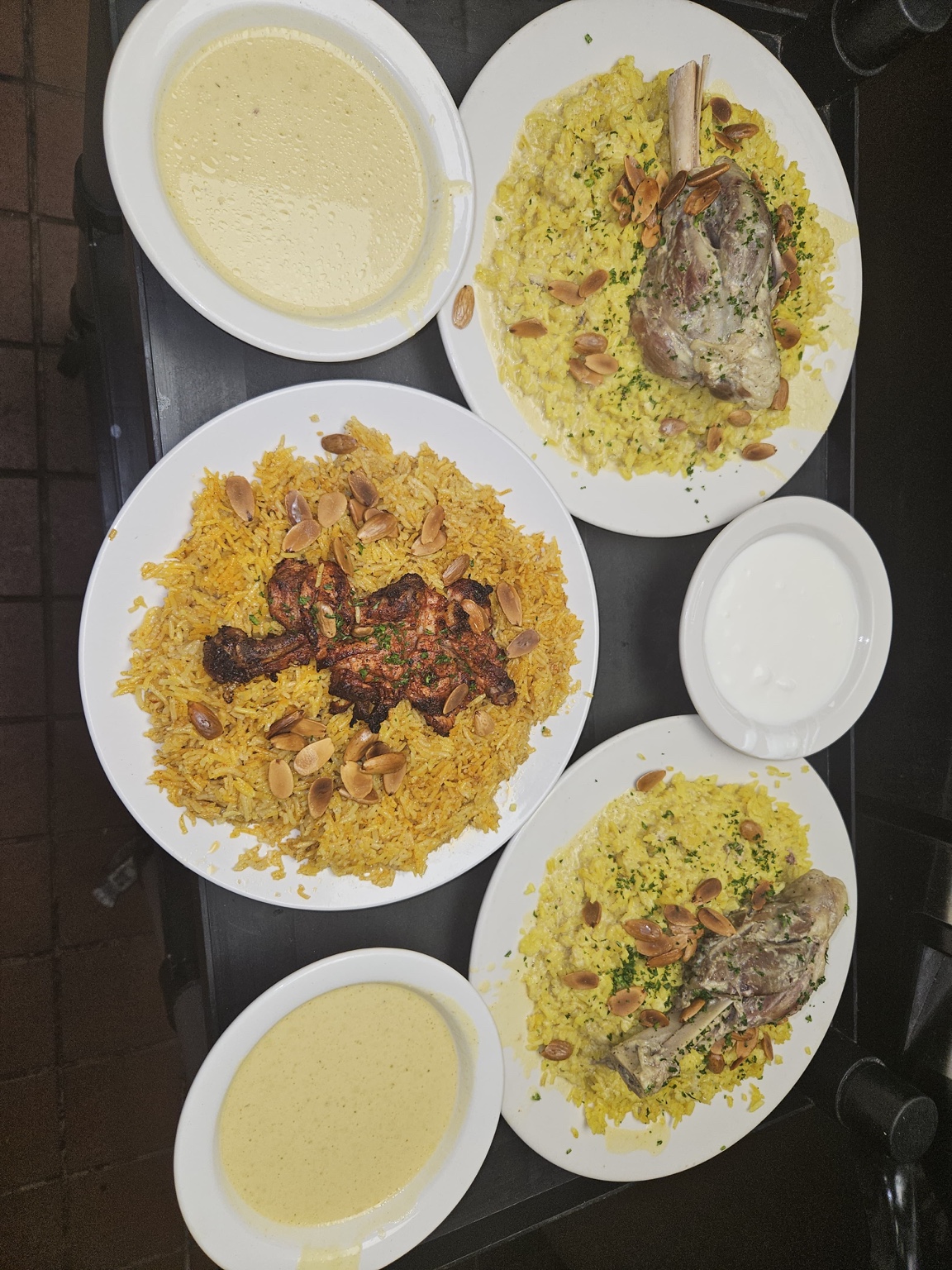 Sharbecue rice platters with lamb and chicken
